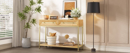 TREXM Entryway Table, Console Table with Two Drawers, Retro Hallway Table with Striking Geometric Design for Entryway and Living Room (Natural) - 1st Choice Furniture Direct