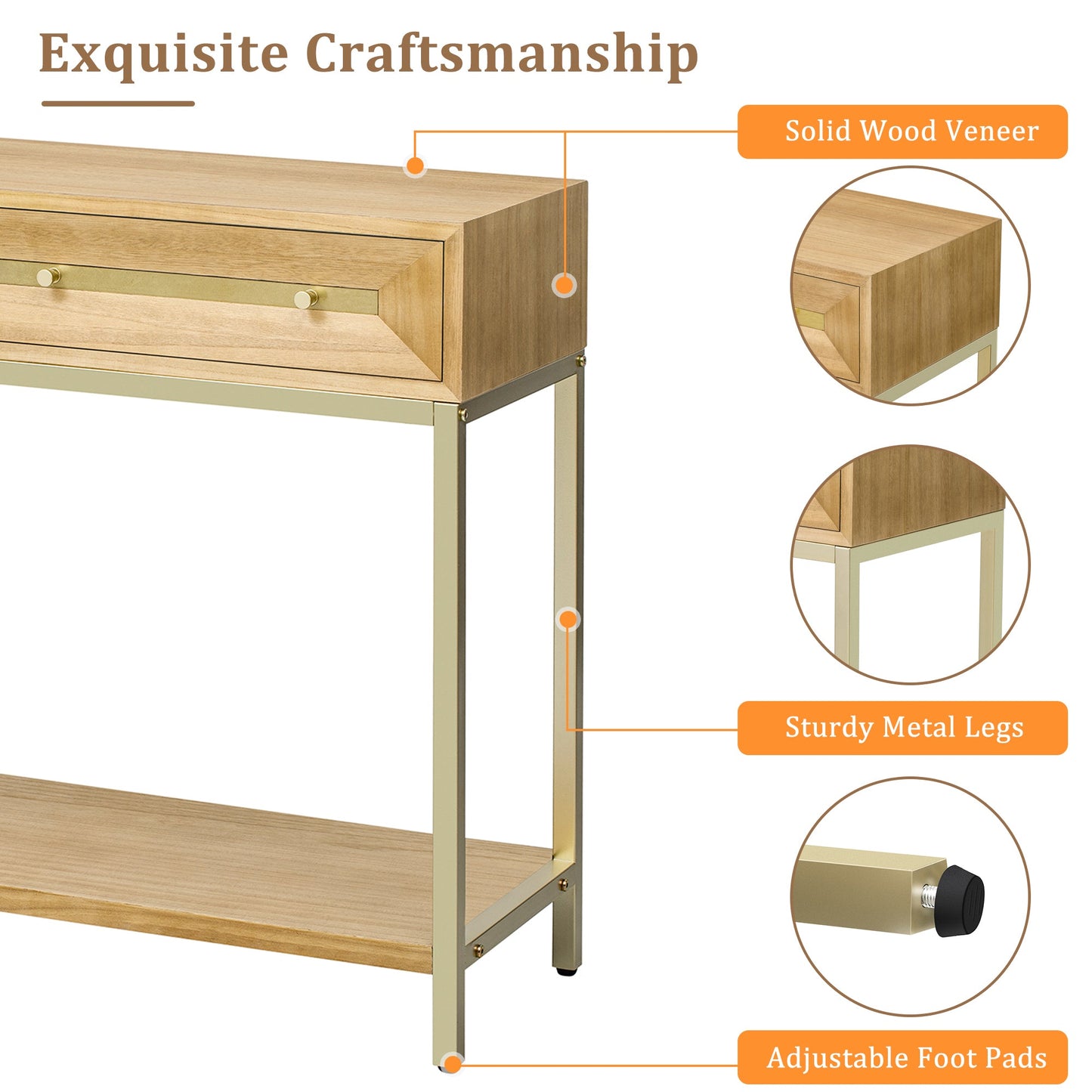 TREXM Entryway Table, Console Table with Two Drawers, Retro Hallway Table with Striking Geometric Design for Entryway and Living Room (Natural) - 1st Choice Furniture Direct