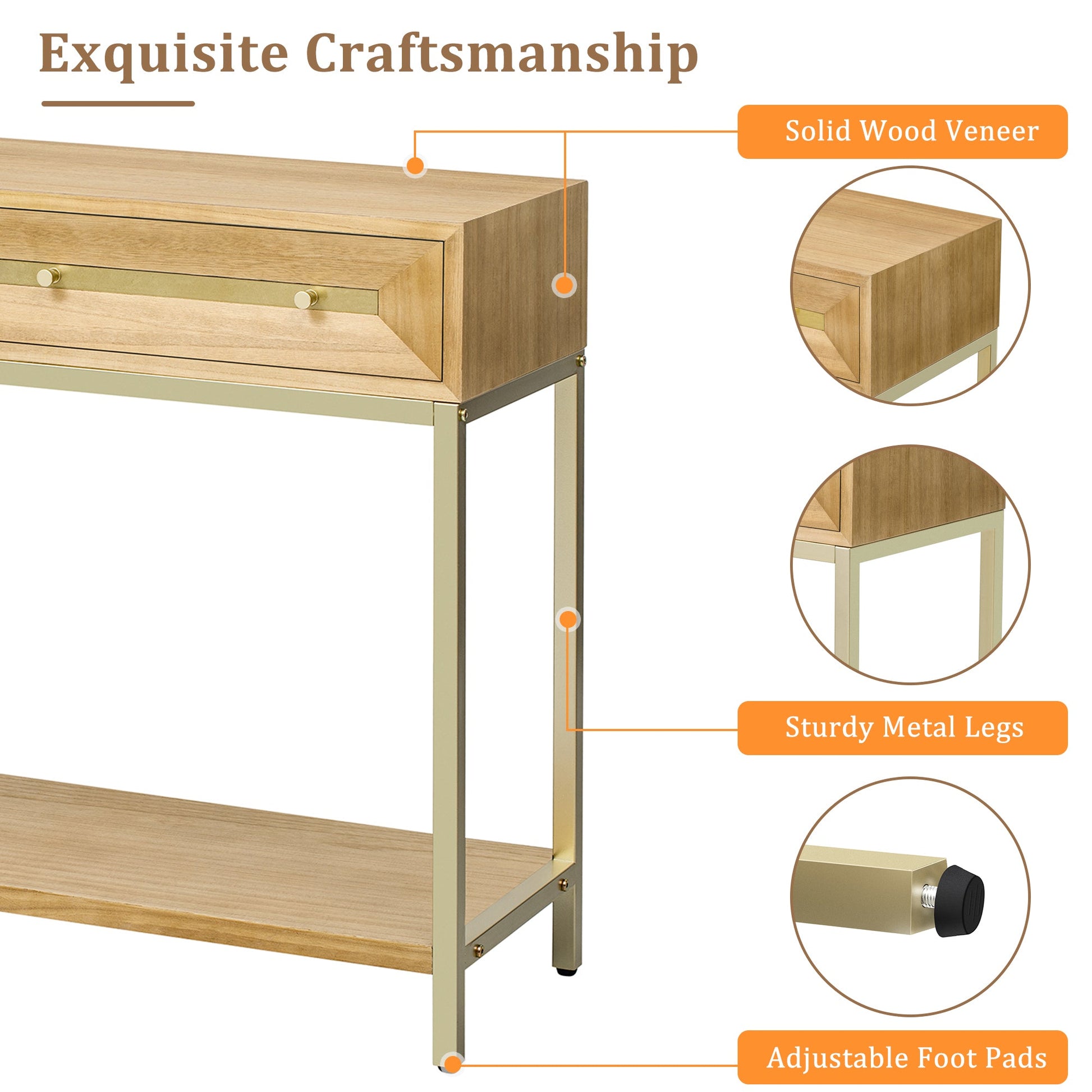 TREXM Entryway Table, Console Table with Two Drawers, Retro Hallway Table with Striking Geometric Design for Entryway and Living Room (Natural) - 1st Choice Furniture Direct