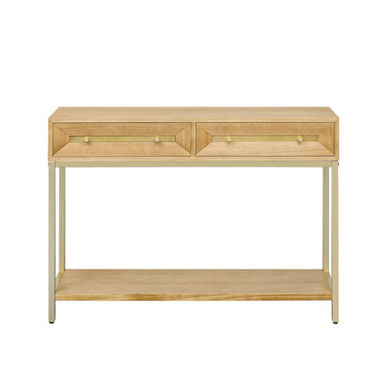 TREXM Entryway Table, Console Table with Two Drawers, Retro Hallway Table with Striking Geometric Design for Entryway and Living Room (Natural) - 1st Choice Furniture Direct