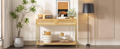 TREXM Entryway Table, Console Table with Two Drawers, Retro Hallway Table with Striking Geometric Design for Entryway and Living Room (Natural) - 1st Choice Furniture Direct