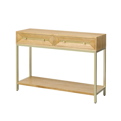 TREXM Entryway Table, Console Table with Two Drawers, Retro Hallway Table with Striking Geometric Design for Entryway and Living Room (Natural) - 1st Choice Furniture Direct