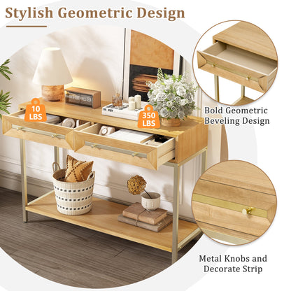 TREXM Entryway Table, Console Table with Two Drawers, Retro Hallway Table with Striking Geometric Design for Entryway and Living Room (Natural) - 1st Choice Furniture Direct