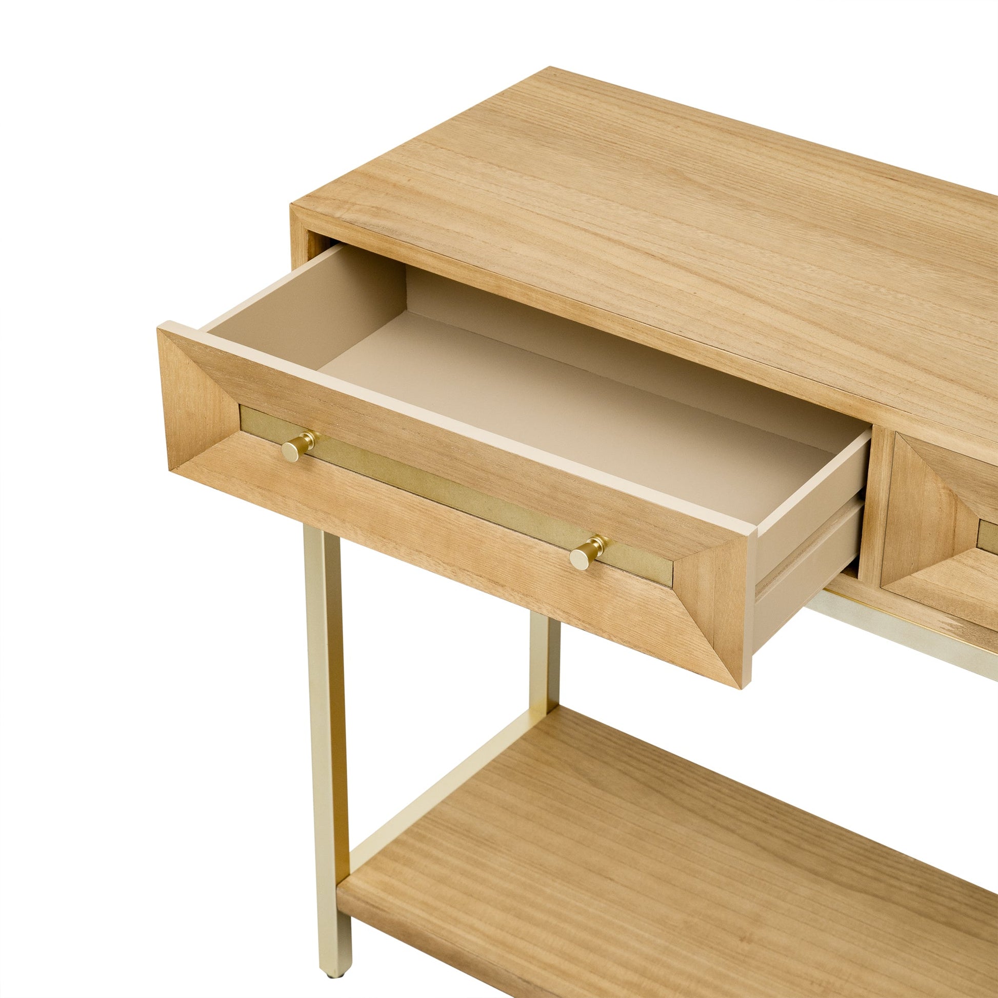 TREXM Entryway Table, Console Table with Two Drawers, Retro Hallway Table with Striking Geometric Design for Entryway and Living Room (Natural) - 1st Choice Furniture Direct