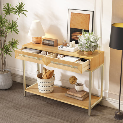 TREXM Entryway Table, Console Table with Two Drawers, Retro Hallway Table with Striking Geometric Design for Entryway and Living Room (Natural) - 1st Choice Furniture Direct