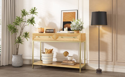 TREXM Entryway Table, Console Table with Two Drawers, Retro Hallway Table with Striking Geometric Design for Entryway and Living Room (Natural) - 1st Choice Furniture Direct