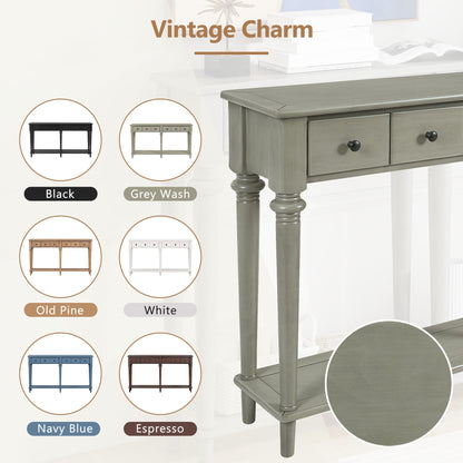 TREXM Entryway Table with 4 Drawers, Retro Console Table with Open Shelf for Entryways, Living Rooms, and Hallways (Grey Wash) - 1st Choice Furniture Direct