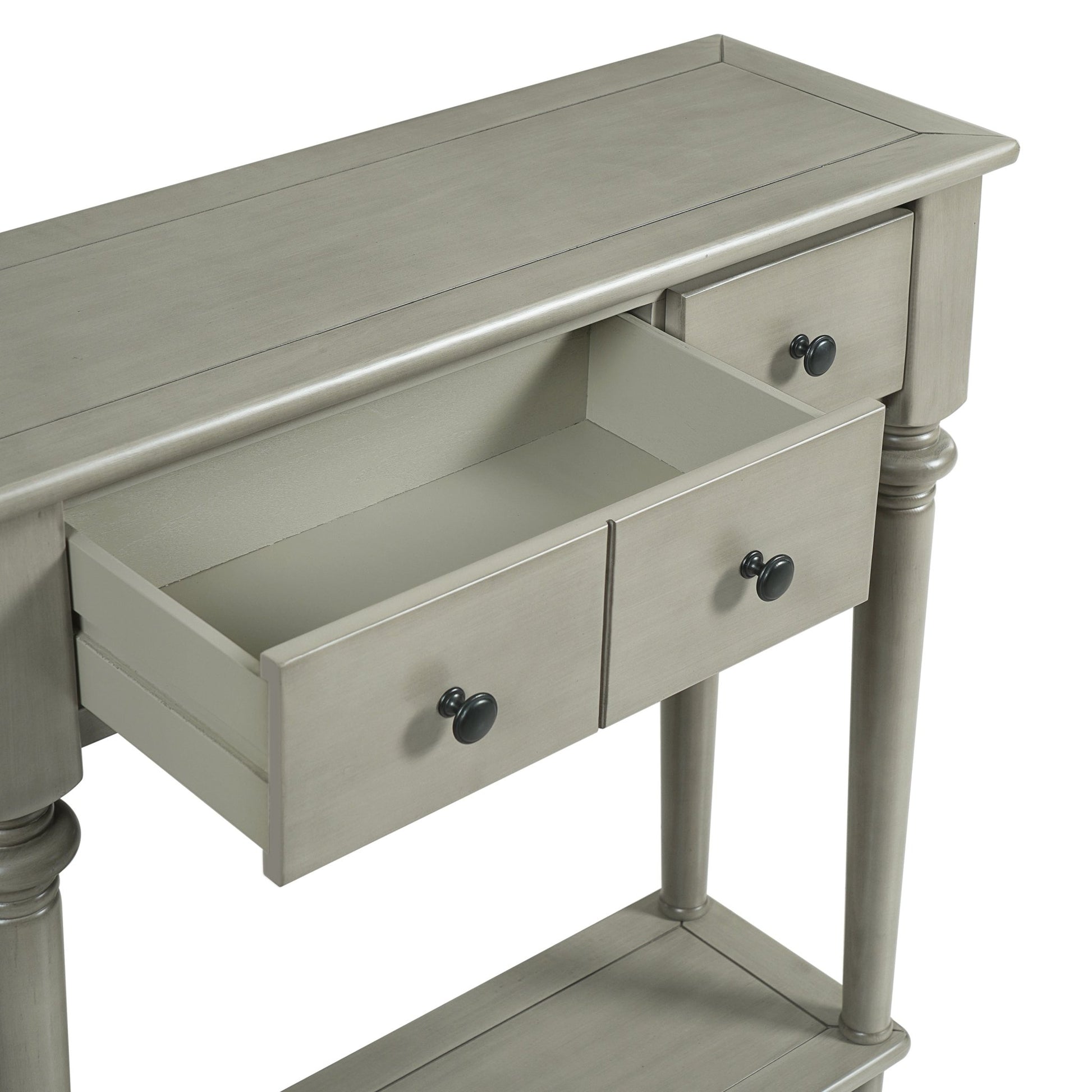 TREXM Entryway Table with 4 Drawers, Retro Console Table with Open Shelf for Entryways, Living Rooms, and Hallways (Grey Wash) - 1st Choice Furniture Direct