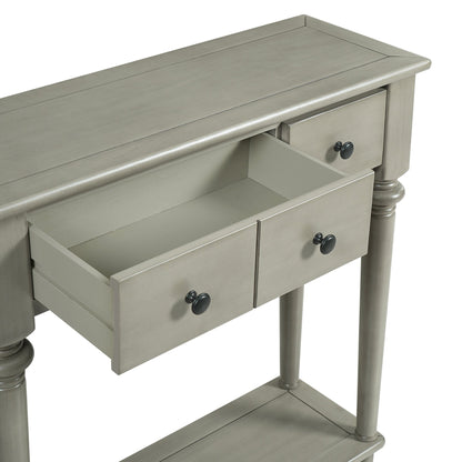 TREXM Entryway Table with 4 Drawers, Retro Console Table with Open Shelf for Entryways, Living Rooms, and Hallways (Grey Wash) - 1st Choice Furniture Direct
