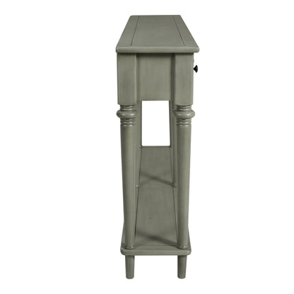 TREXM Entryway Table with 4 Drawers, Retro Console Table with Open Shelf for Entryways, Living Rooms, and Hallways (Grey Wash) - 1st Choice Furniture Direct