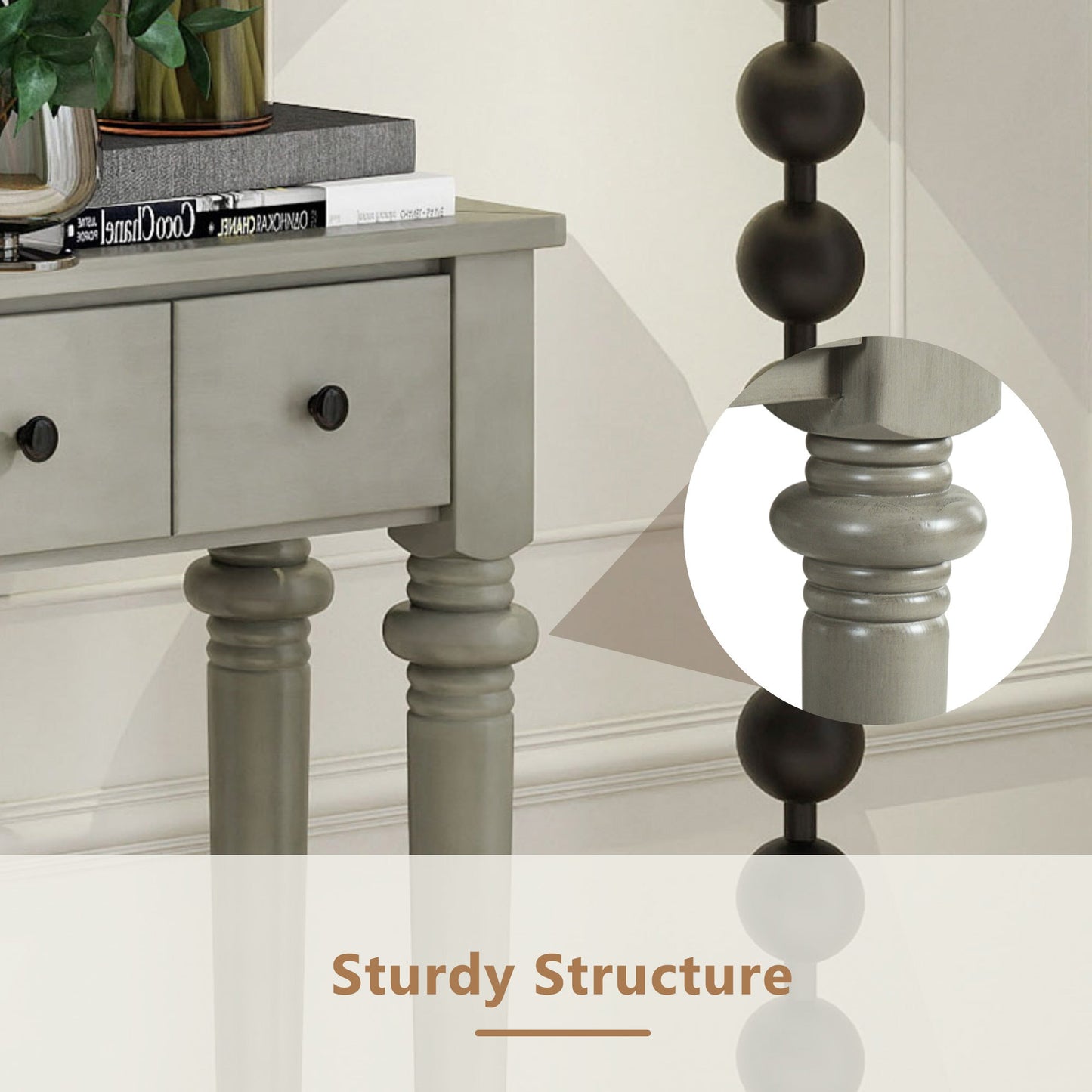 TREXM Entryway Table with 4 Drawers, Retro Console Table with Open Shelf for Entryways, Living Rooms, and Hallways (Grey Wash) - 1st Choice Furniture Direct