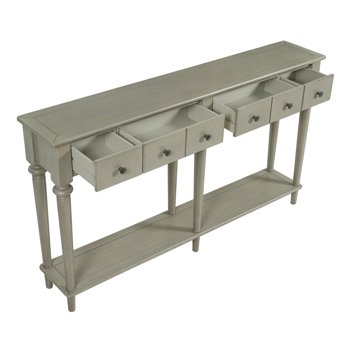 TREXM Entryway Table with 4 Drawers, Retro Console Table with Open Shelf for Entryways, Living Rooms, and Hallways (Grey Wash) - 1st Choice Furniture Direct
