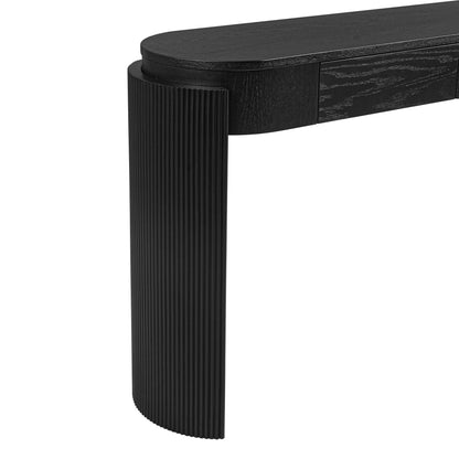 TREXM Entryway Table with Natural Wood Grain Finish, Console Table with Fluted Design, Oval Top and 2 Drawers for Entryway and Living Room (Black) - 1st Choice Furniture Direct