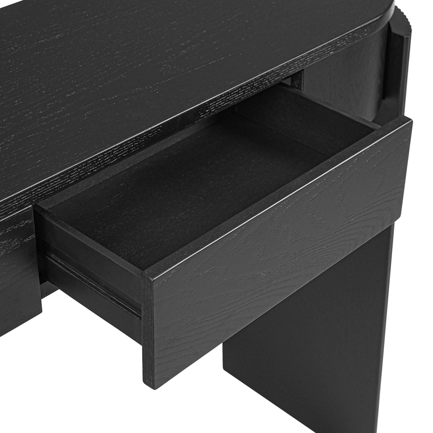 TREXM Entryway Table with Natural Wood Grain Finish, Console Table with Fluted Design, Oval Top and 2 Drawers for Entryway and Living Room (Black) - 1st Choice Furniture Direct