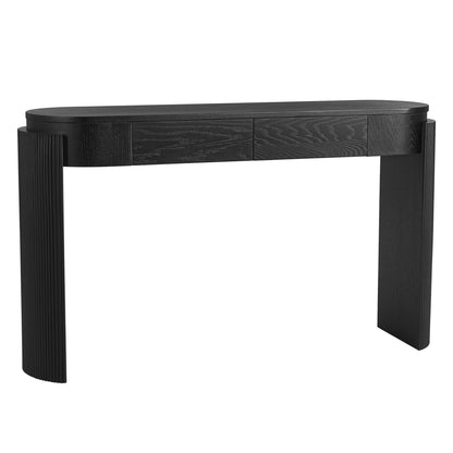TREXM Entryway Table with Natural Wood Grain Finish, Console Table with Fluted Design, Oval Top and 2 Drawers for Entryway and Living Room (Black) - 1st Choice Furniture Direct
