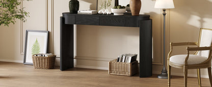 TREXM Entryway Table with Natural Wood Grain Finish, Console Table with Fluted Design, Oval Top and 2 Drawers for Entryway and Living Room (Black) - 1st Choice Furniture Direct