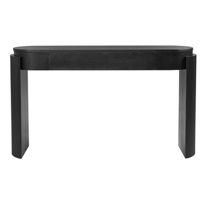 TREXM Entryway Table with Natural Wood Grain Finish, Console Table with Fluted Design, Oval Top and 2 Drawers for Entryway and Living Room (Black) - 1st Choice Furniture Direct