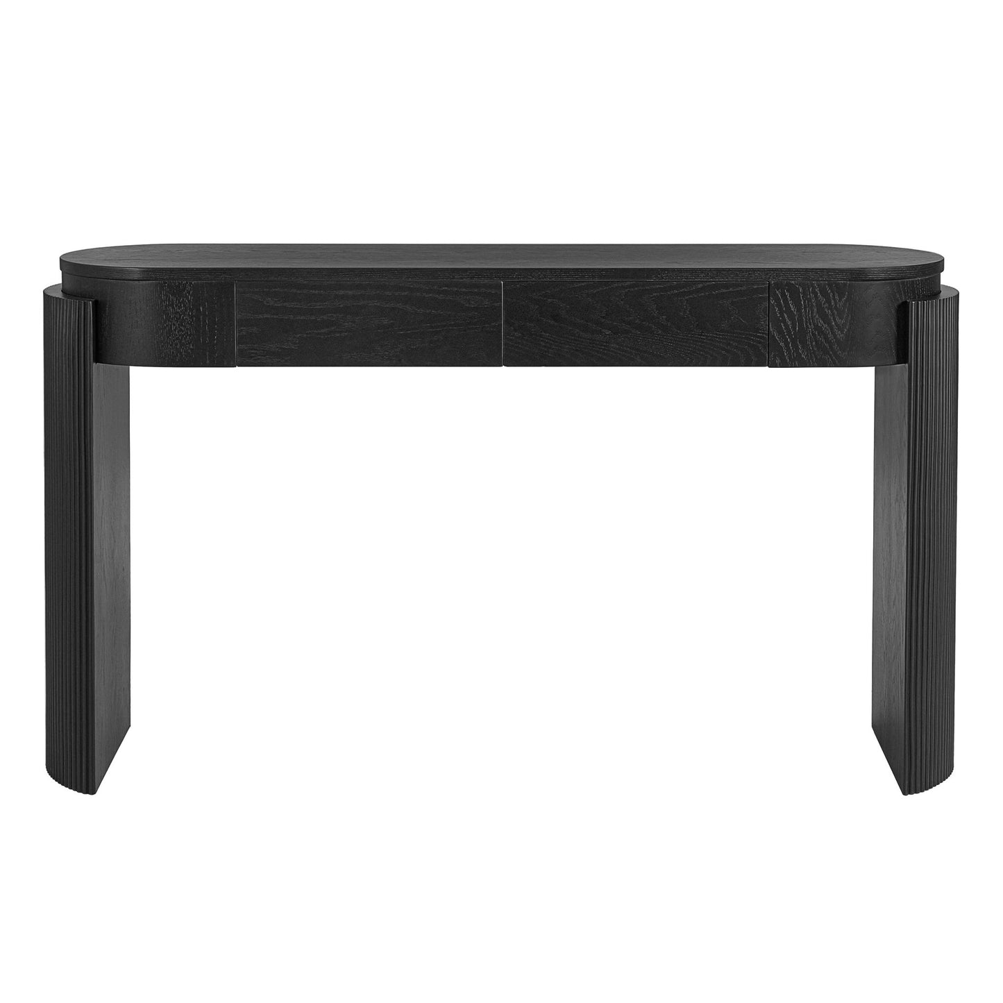 TREXM Entryway Table with Natural Wood Grain Finish, Console Table with Fluted Design, Oval Top and 2 Drawers for Entryway and Living Room (Black) - 1st Choice Furniture Direct