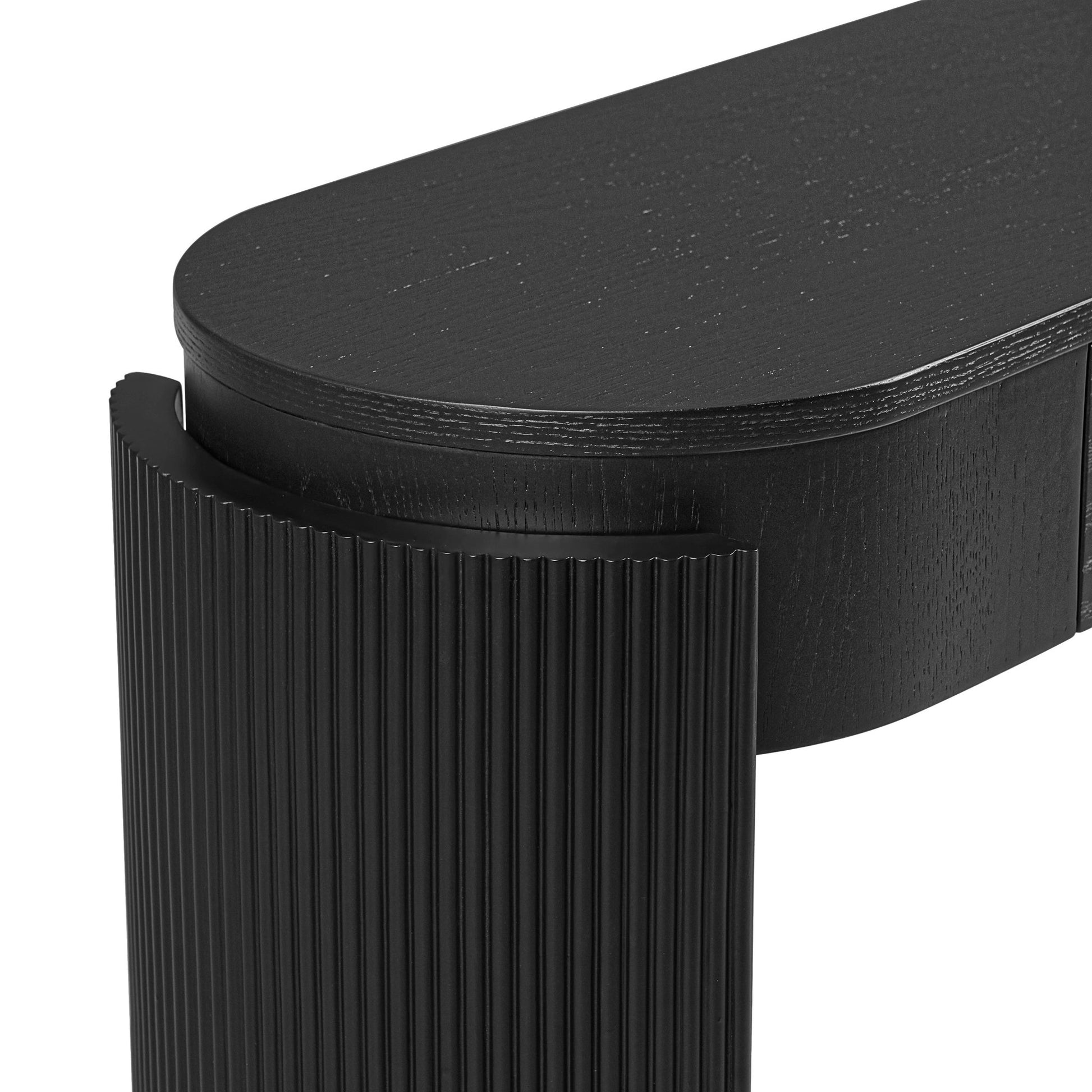 TREXM Entryway Table with Natural Wood Grain Finish, Console Table with Fluted Design, Oval Top and 2 Drawers for Entryway and Living Room (Black) - 1st Choice Furniture Direct