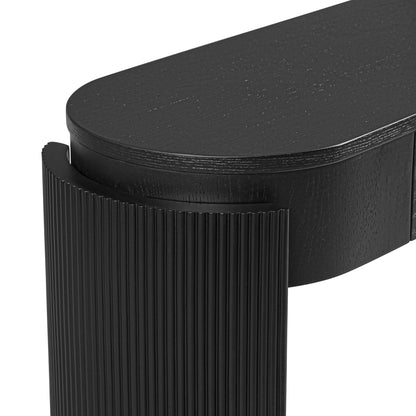 TREXM Entryway Table with Natural Wood Grain Finish, Console Table with Fluted Design, Oval Top and 2 Drawers for Entryway and Living Room (Black) - 1st Choice Furniture Direct