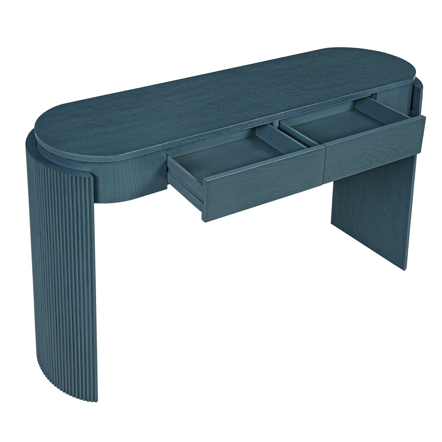 TREXM Entryway Table with Natural Wood Grain Finish, Console Table with Fluted Design, Oval Top and 2 Drawers for Entryway and Living Room (Navy) - 1st Choice Furniture Direct