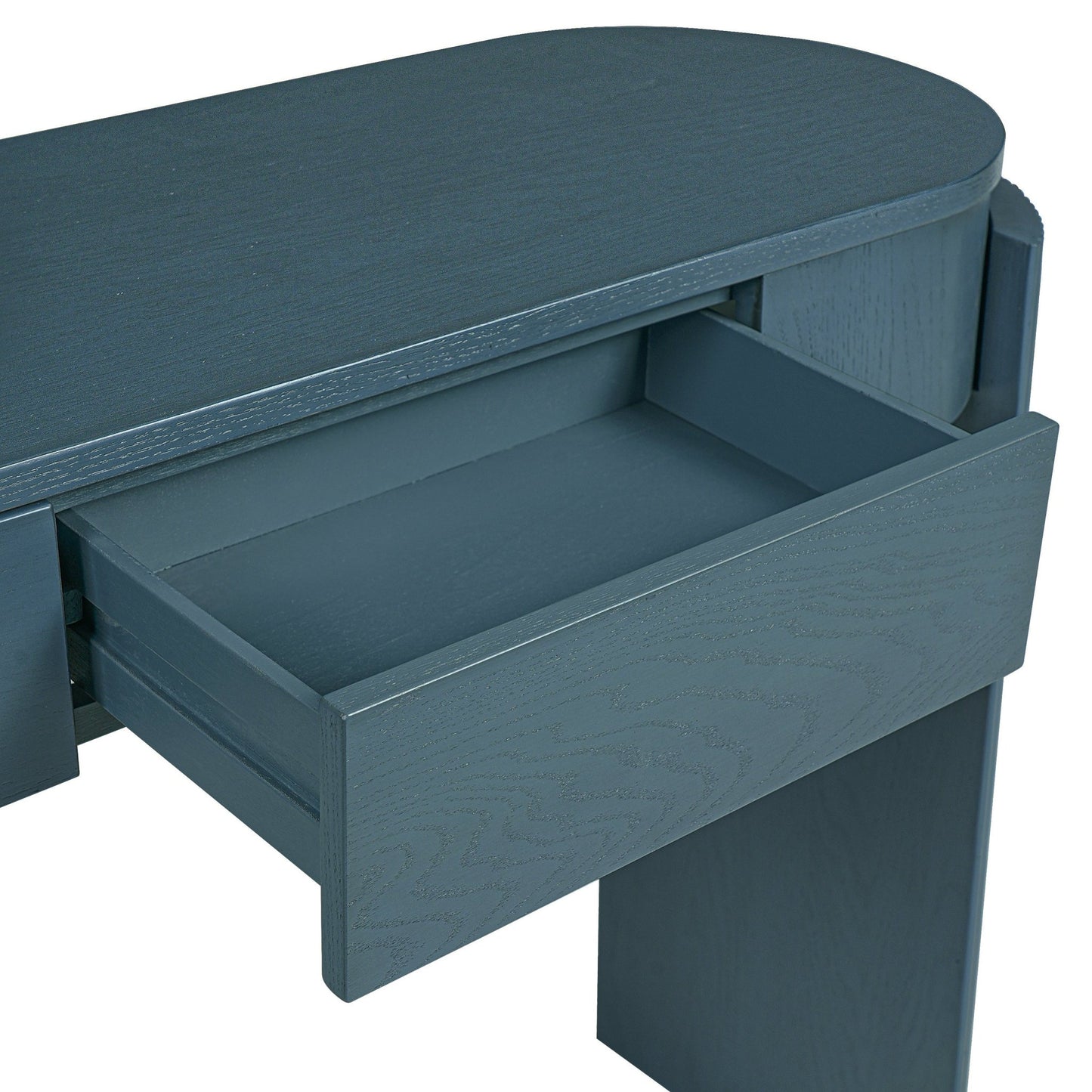 TREXM Entryway Table with Natural Wood Grain Finish, Console Table with Fluted Design, Oval Top and 2 Drawers for Entryway and Living Room (Navy) - 1st Choice Furniture Direct