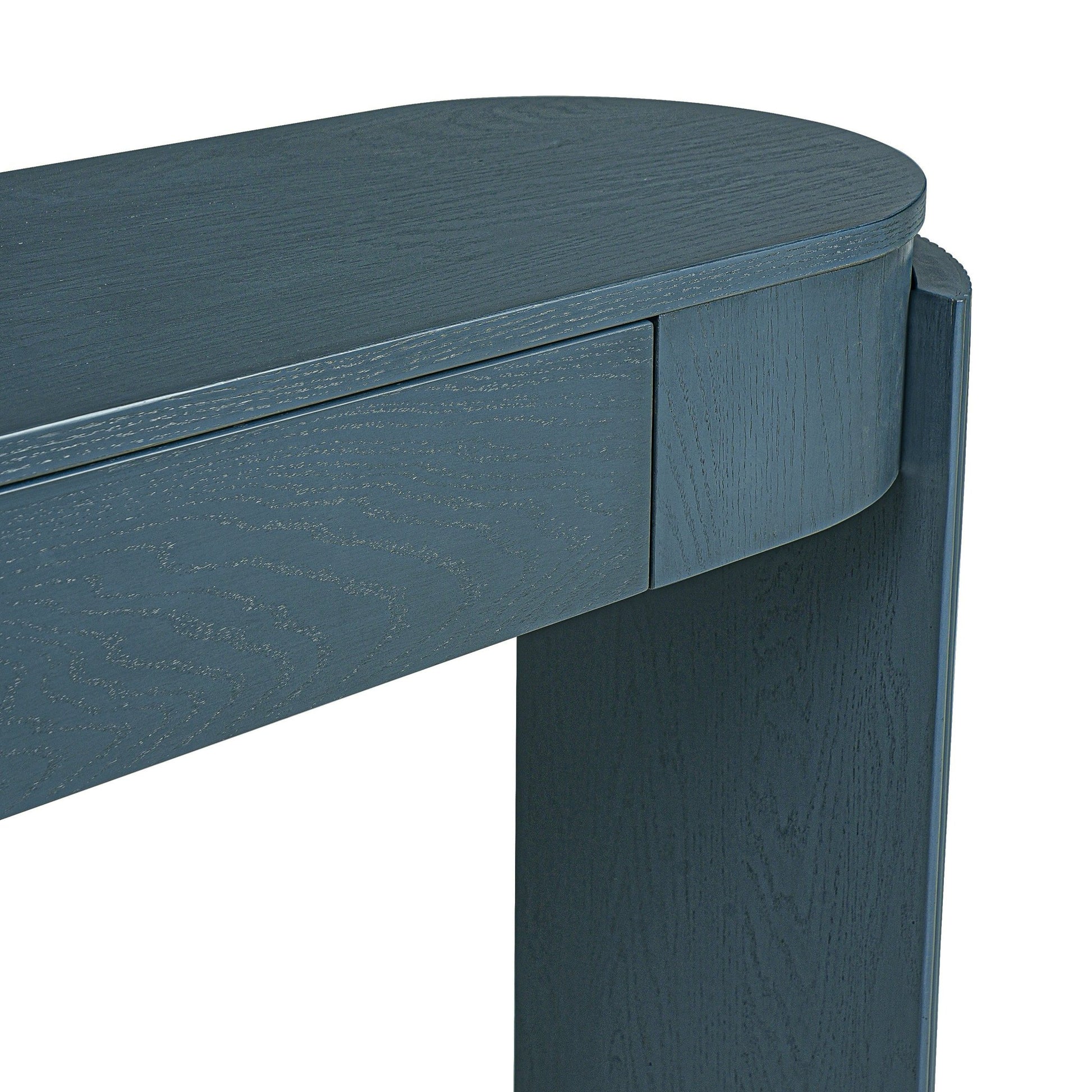 TREXM Entryway Table with Natural Wood Grain Finish, Console Table with Fluted Design, Oval Top and 2 Drawers for Entryway and Living Room (Navy) - 1st Choice Furniture Direct