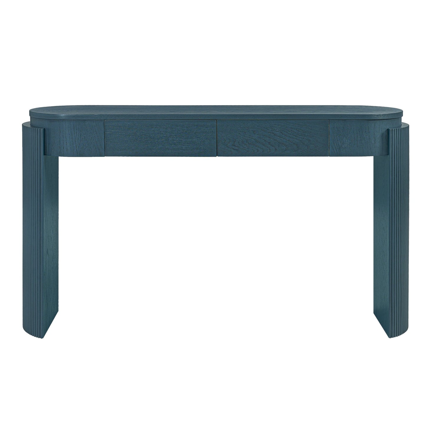 TREXM Entryway Table with Natural Wood Grain Finish, Console Table with Fluted Design, Oval Top and 2 Drawers for Entryway and Living Room (Navy) - 1st Choice Furniture Direct