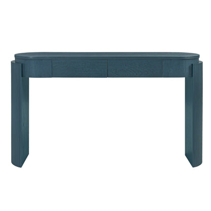 TREXM Entryway Table with Natural Wood Grain Finish, Console Table with Fluted Design, Oval Top and 2 Drawers for Entryway and Living Room (Navy) - 1st Choice Furniture Direct
