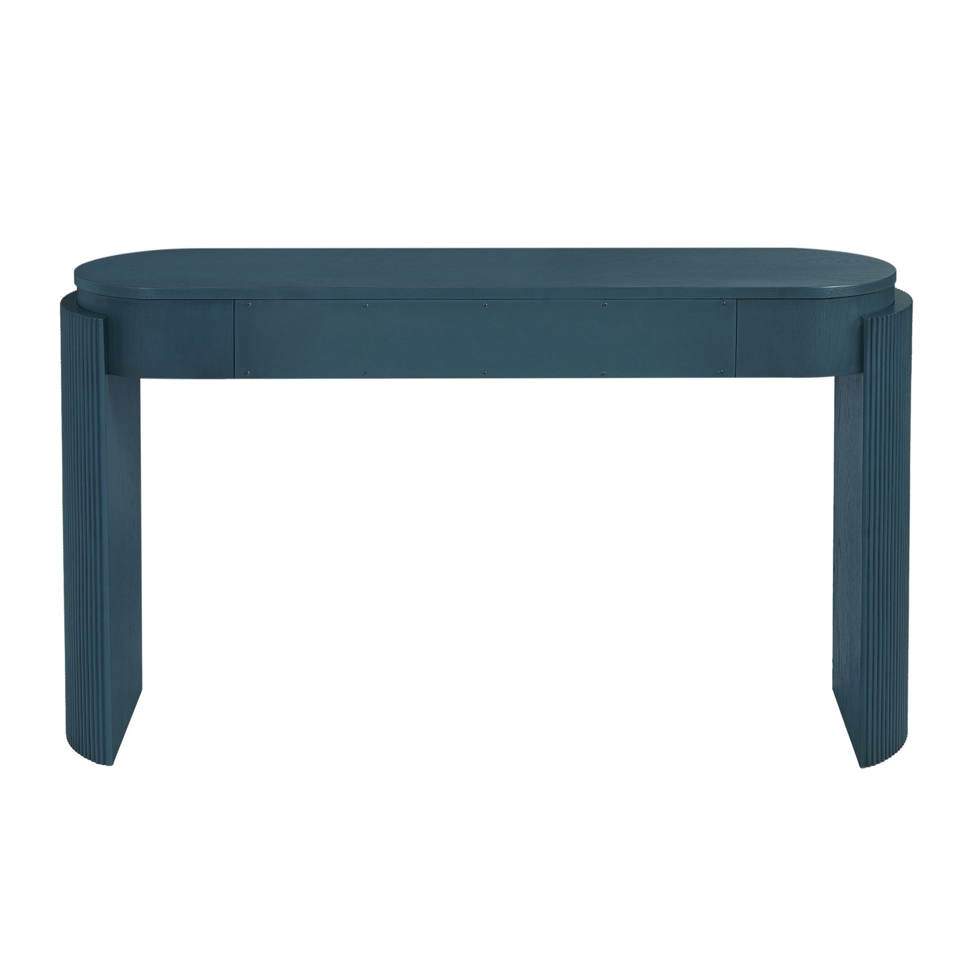TREXM Entryway Table with Natural Wood Grain Finish, Console Table with Fluted Design, Oval Top and 2 Drawers for Entryway and Living Room (Navy) - 1st Choice Furniture Direct