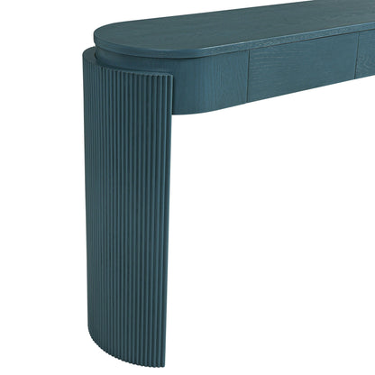 TREXM Entryway Table with Natural Wood Grain Finish, Console Table with Fluted Design, Oval Top and 2 Drawers for Entryway and Living Room (Navy) - 1st Choice Furniture Direct