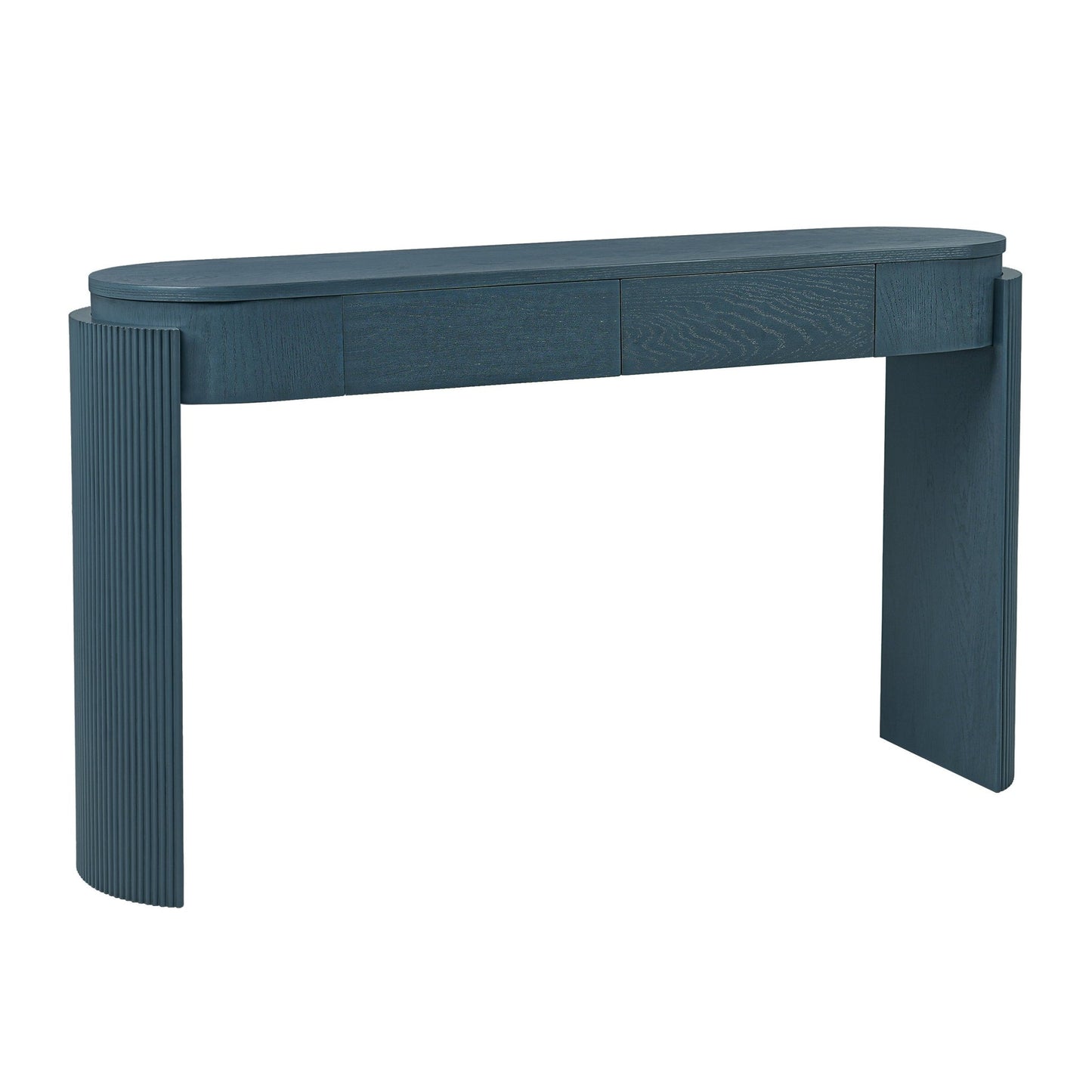 TREXM Entryway Table with Natural Wood Grain Finish, Console Table with Fluted Design, Oval Top and 2 Drawers for Entryway and Living Room (Navy) - 1st Choice Furniture Direct