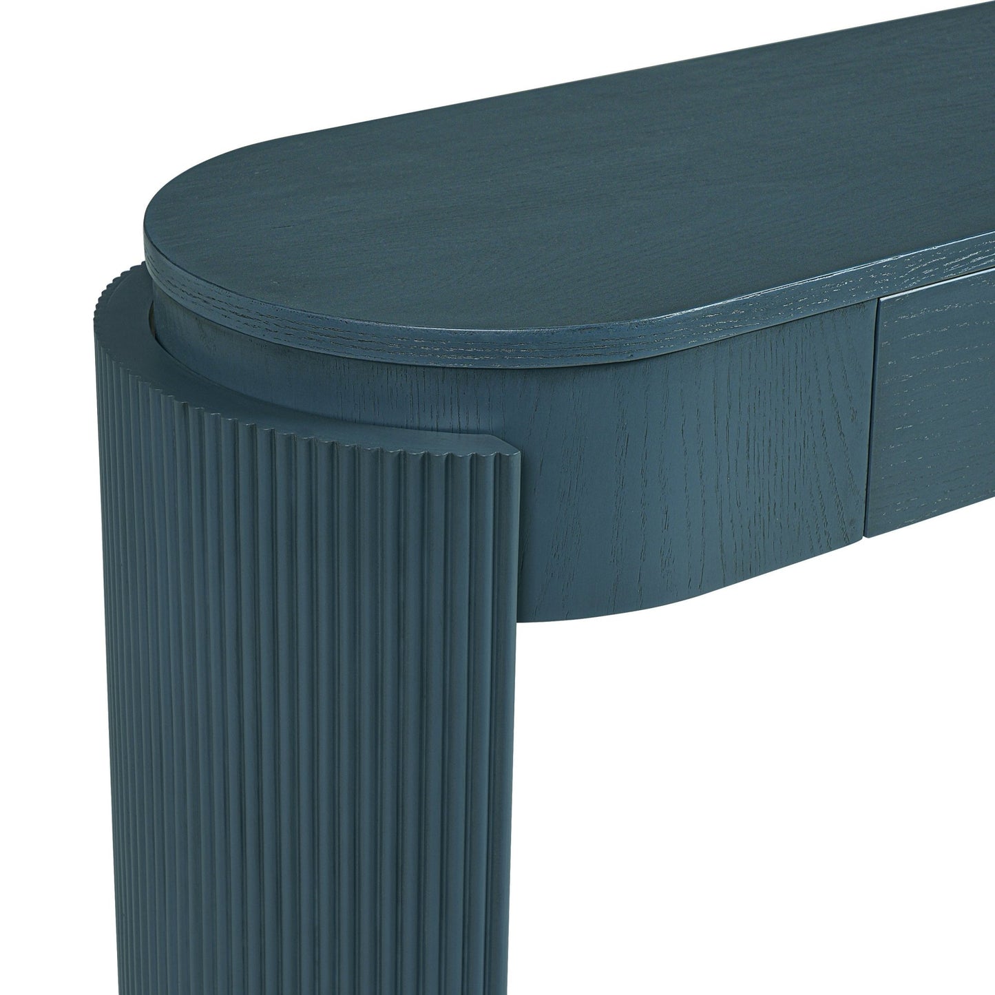 TREXM Entryway Table with Natural Wood Grain Finish, Console Table with Fluted Design, Oval Top and 2 Drawers for Entryway and Living Room (Navy) - 1st Choice Furniture Direct