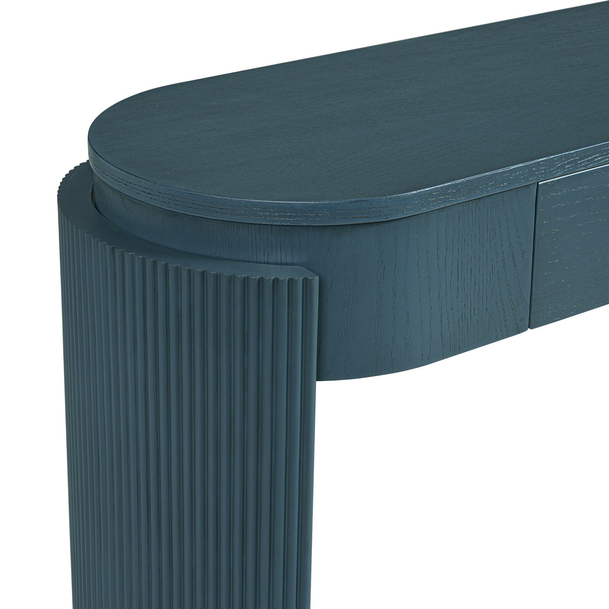 TREXM Entryway Table with Natural Wood Grain Finish, Console Table with Fluted Design, Oval Top and 2 Drawers for Entryway and Living Room (Navy) - 1st Choice Furniture Direct