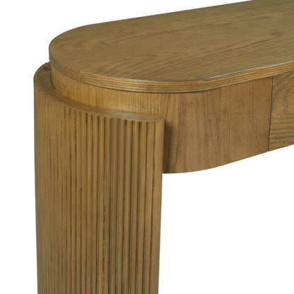 TREXM Entryway Table with Natural Wood Grain Finish, Console Table with Fluted Design, Oval Top and 2 Drawers for Entryway and Living Room (Pine Wood) - 1st Choice Furniture Direct