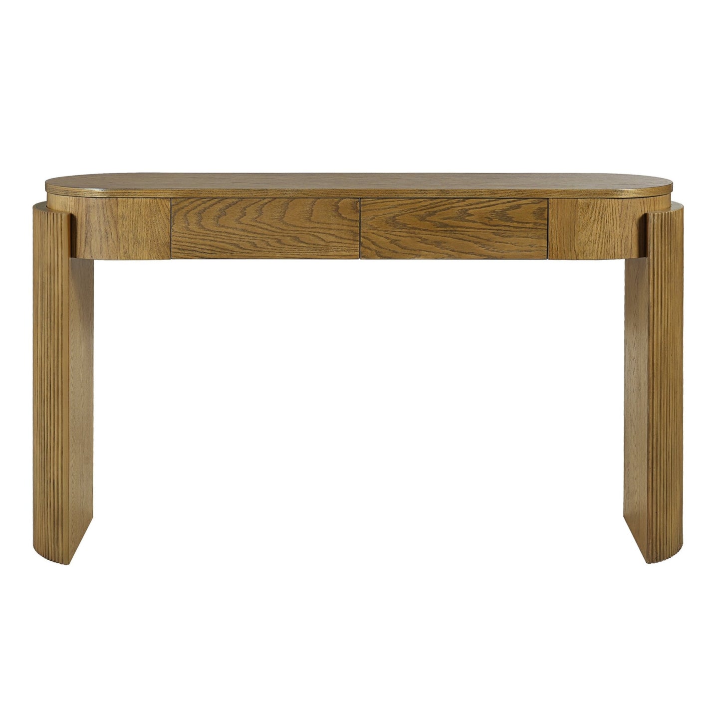 TREXM Entryway Table with Natural Wood Grain Finish, Console Table with Fluted Design, Oval Top and 2 Drawers for Entryway and Living Room (Pine Wood) - 1st Choice Furniture Direct
