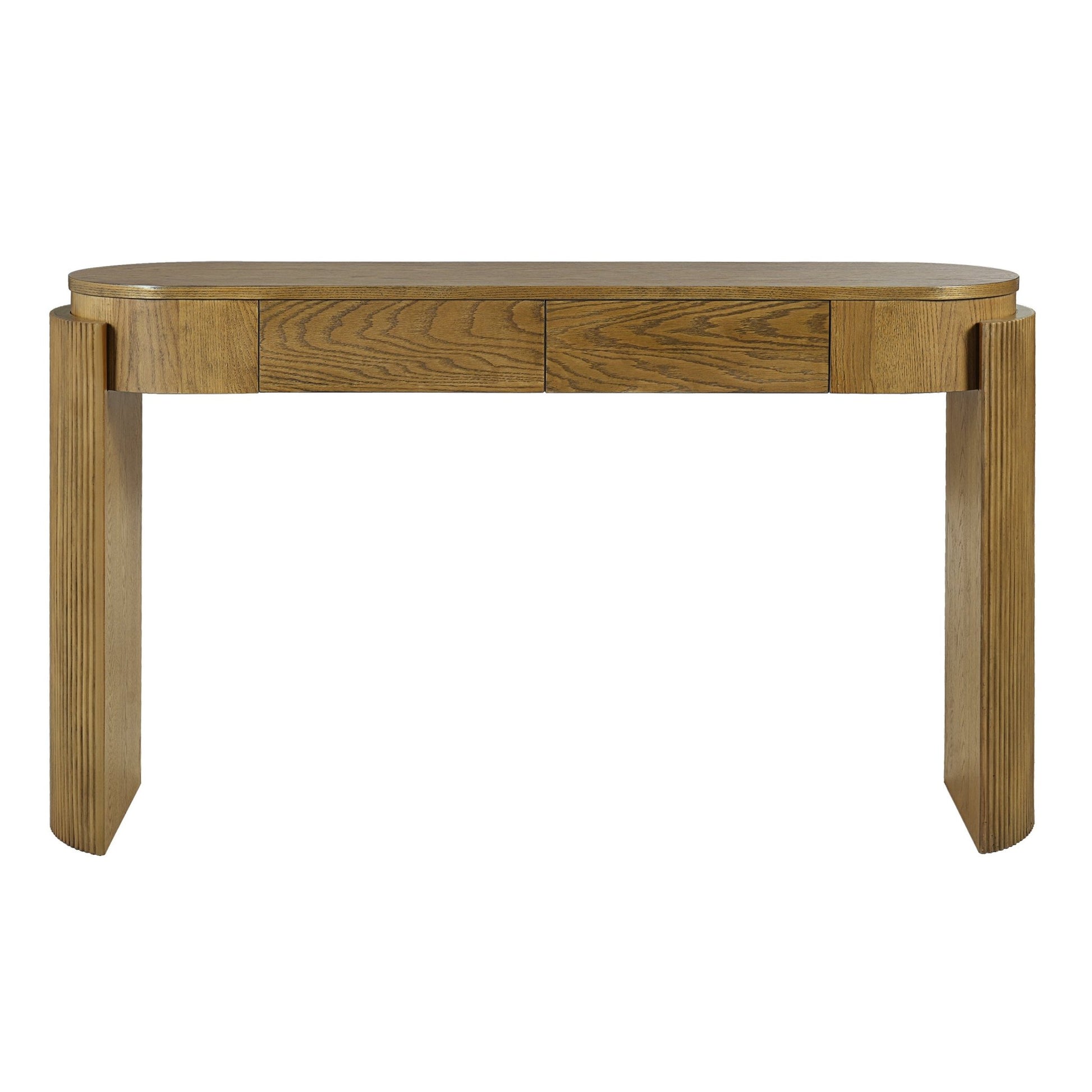 TREXM Entryway Table with Natural Wood Grain Finish, Console Table with Fluted Design, Oval Top and 2 Drawers for Entryway and Living Room (Pine Wood) - 1st Choice Furniture Direct