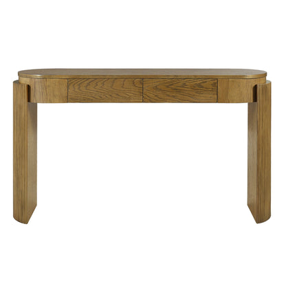 TREXM Entryway Table with Natural Wood Grain Finish, Console Table with Fluted Design, Oval Top and 2 Drawers for Entryway and Living Room (Pine Wood) - 1st Choice Furniture Direct
