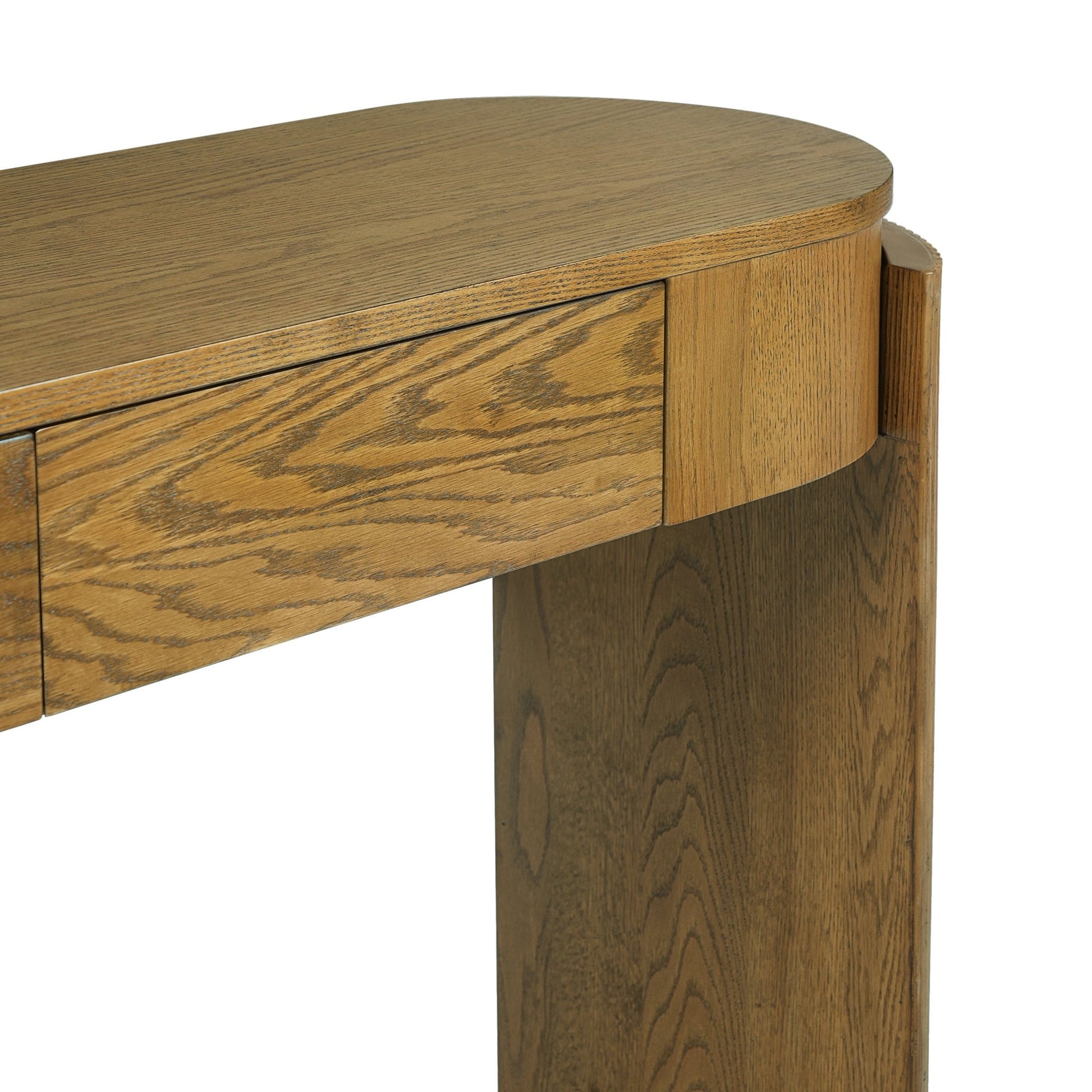 TREXM Entryway Table with Natural Wood Grain Finish, Console Table with Fluted Design, Oval Top and 2 Drawers for Entryway and Living Room (Pine Wood) - 1st Choice Furniture Direct