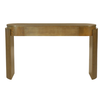 TREXM Entryway Table with Natural Wood Grain Finish, Console Table with Fluted Design, Oval Top and 2 Drawers for Entryway and Living Room (Pine Wood) - 1st Choice Furniture Direct