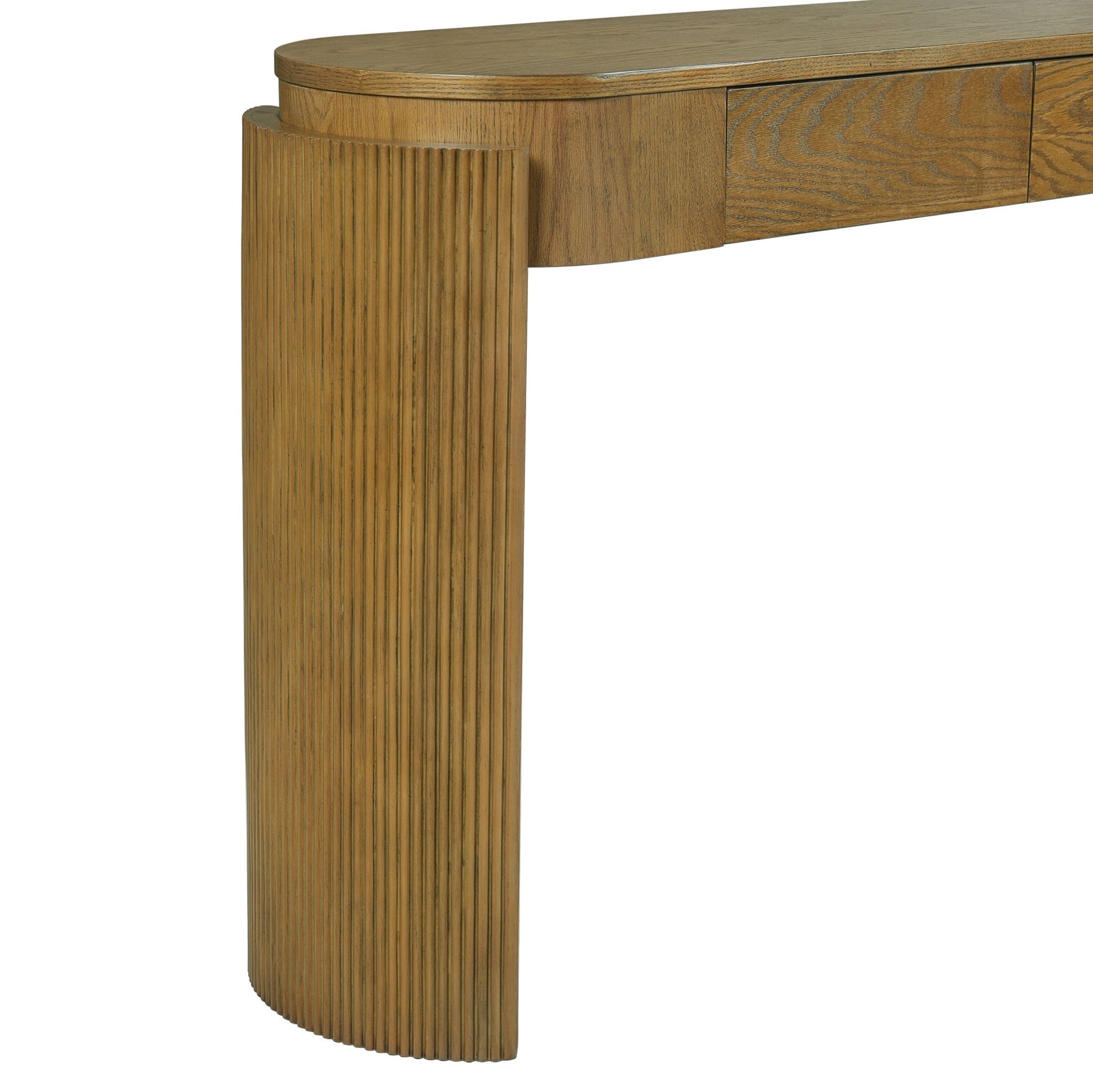TREXM Entryway Table with Natural Wood Grain Finish, Console Table with Fluted Design, Oval Top and 2 Drawers for Entryway and Living Room (Pine Wood) - 1st Choice Furniture Direct
