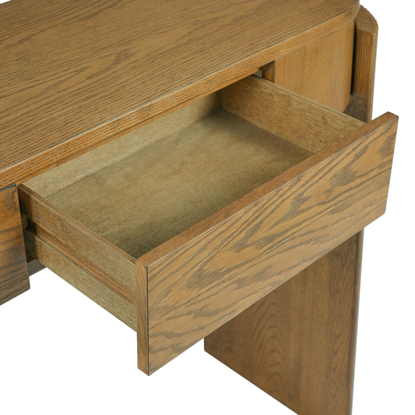 TREXM Entryway Table with Natural Wood Grain Finish, Console Table with Fluted Design, Oval Top and 2 Drawers for Entryway and Living Room (Pine Wood) - 1st Choice Furniture Direct