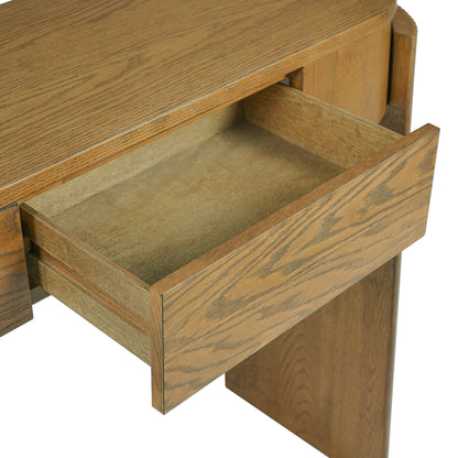 TREXM Entryway Table with Natural Wood Grain Finish, Console Table with Fluted Design, Oval Top and 2 Drawers for Entryway and Living Room (Pine Wood) - 1st Choice Furniture Direct