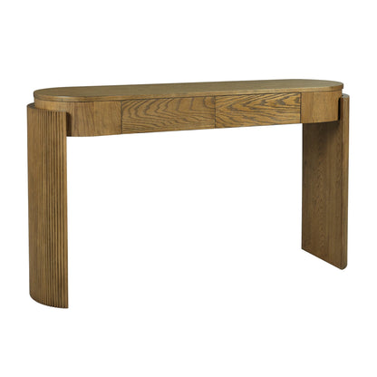 TREXM Entryway Table with Natural Wood Grain Finish, Console Table with Fluted Design, Oval Top and 2 Drawers for Entryway and Living Room (Pine Wood) - 1st Choice Furniture Direct