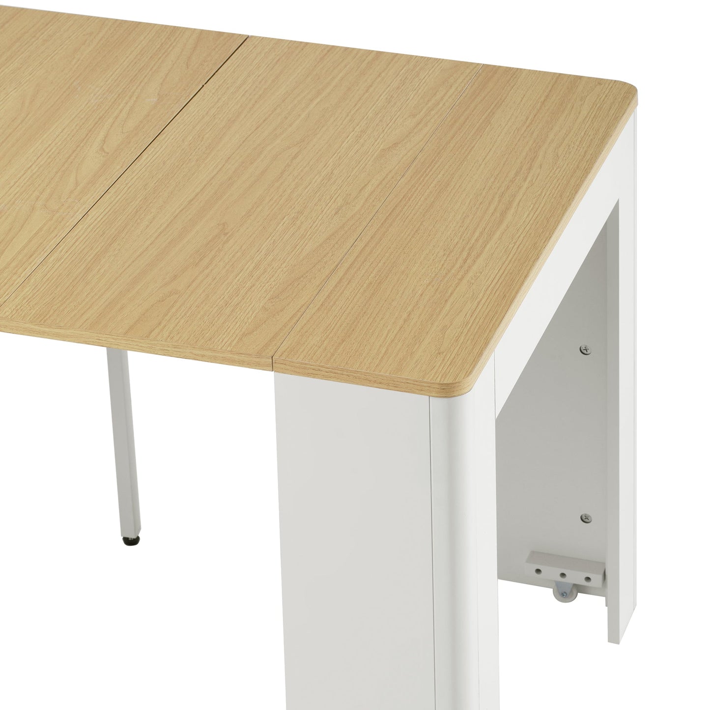 TREXM Extendable Dining Table with 3 Removable Middle Leaves, Mobile Rolling Island Table with Power Outlet, Saving - space Cabinet with Storage for Dining Room and Living Room (CREAM WHITE AND NATURAL) - 1st Choice Furniture Direct
