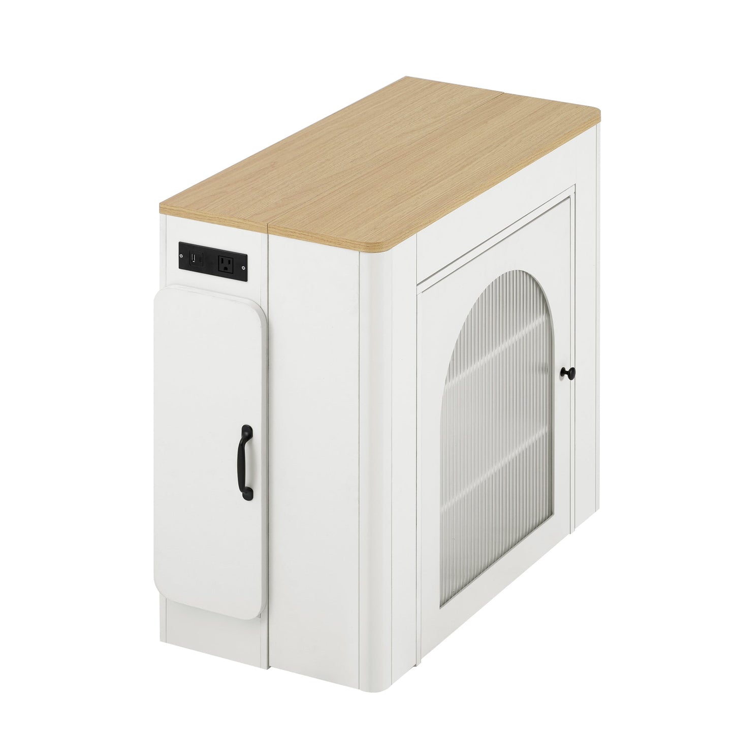 TREXM Extendable Dining Table with 3 Removable Middle Leaves, Mobile Rolling Island Table with Power Outlet, Saving - space Cabinet with Storage for Dining Room and Living Room (CREAM WHITE AND NATURAL) - 1st Choice Furniture Direct