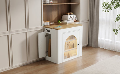TREXM Extendable Dining Table with 3 Removable Middle Leaves, Mobile Rolling Island Table with Power Outlet, Saving - space Cabinet with Storage for Dining Room and Living Room (CREAM WHITE AND NATURAL) - 1st Choice Furniture Direct