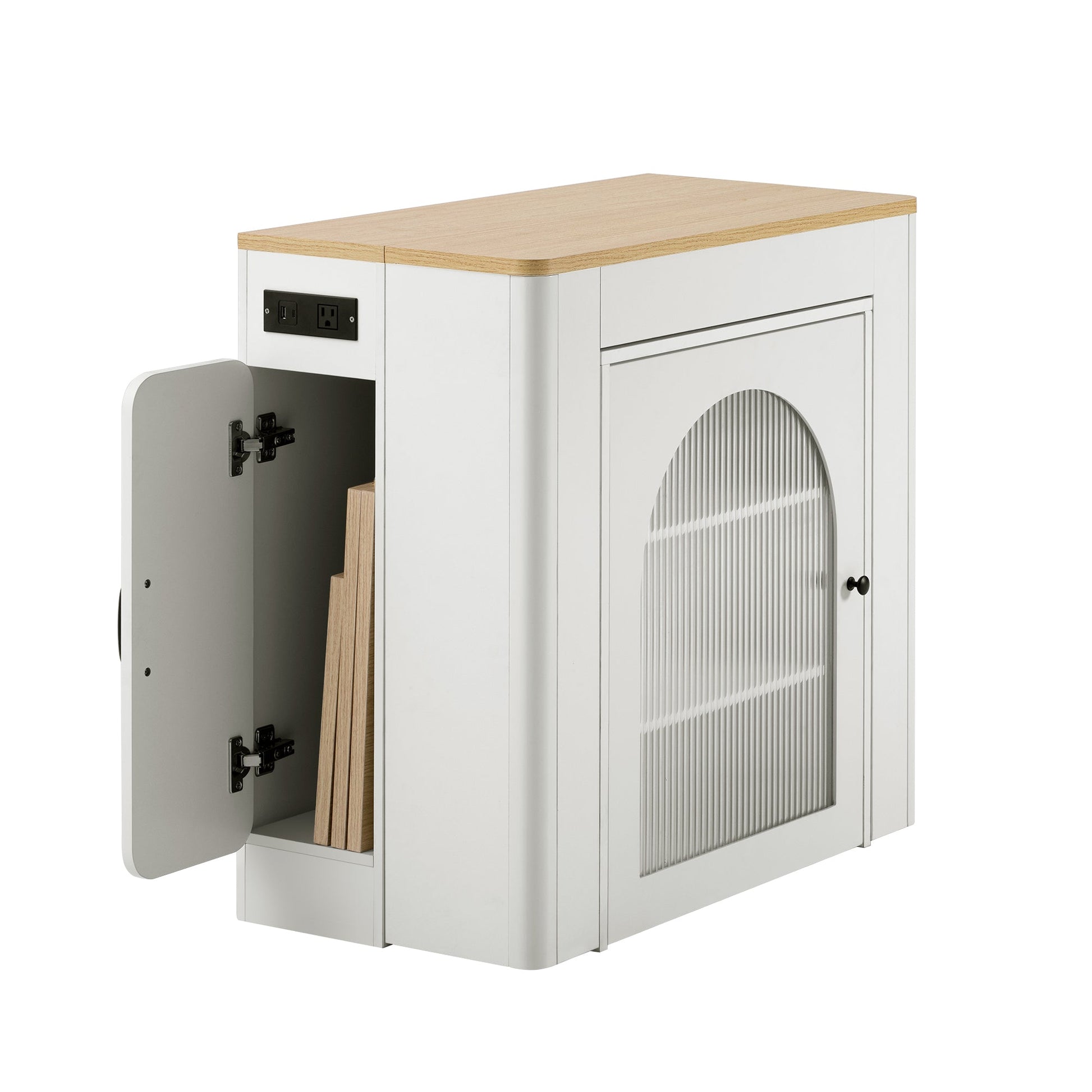 TREXM Extendable Dining Table with 3 Removable Middle Leaves, Mobile Rolling Island Table with Power Outlet, Saving - space Cabinet with Storage for Dining Room and Living Room (CREAM WHITE AND NATURAL) - 1st Choice Furniture Direct