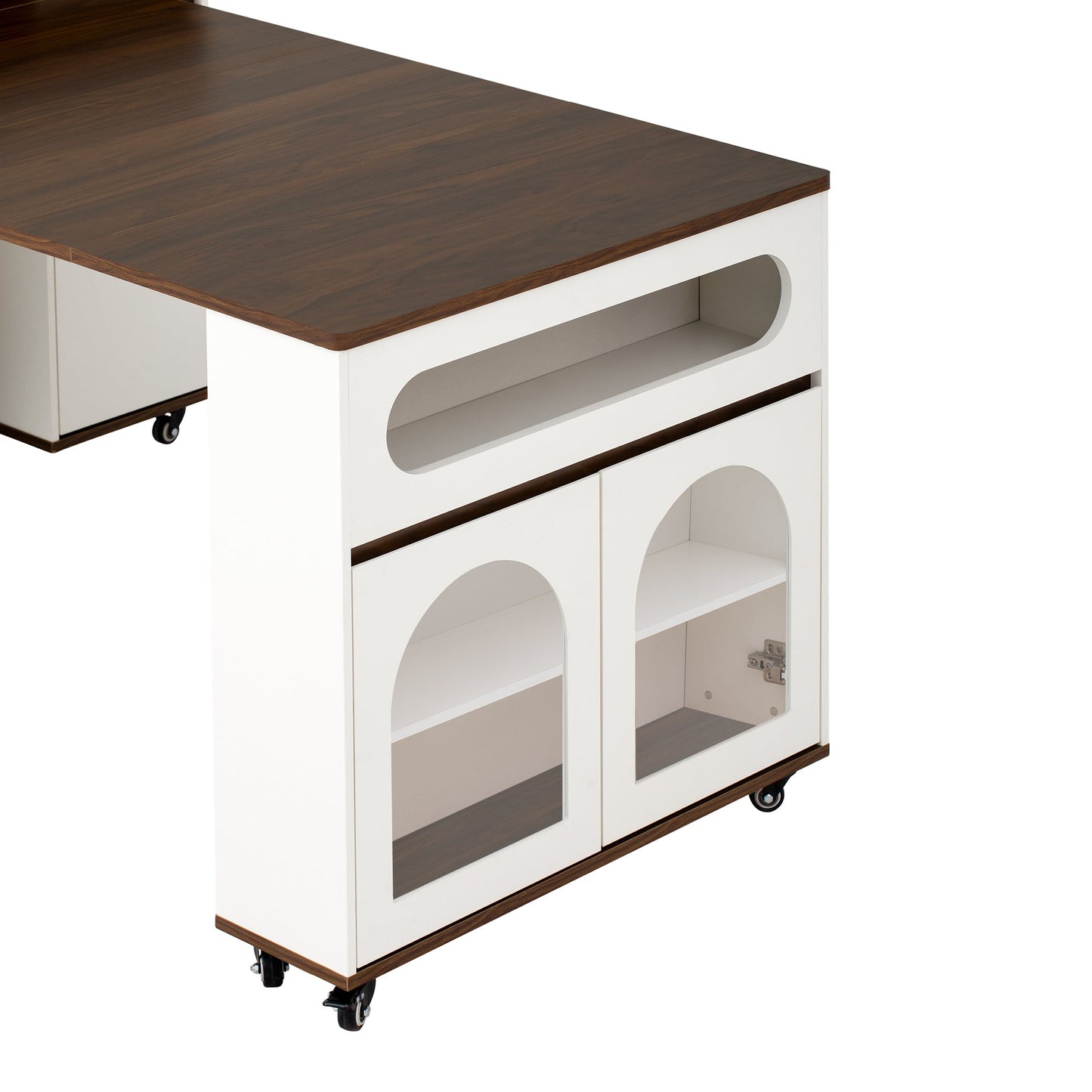 TREXM Extendable Dining Table with Extra - Long Folding Top, Rolling Kitchen Island with Drawers, Power Outlet and Brake lock, Storage Cabinet for Kitchen and Dining Room (Walnut + Creamy White) - 1st Choice Furniture Direct