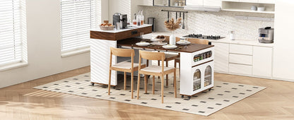 TREXM Extendable Dining Table with Extra - Long Folding Top, Rolling Kitchen Island with Drawers, Power Outlet and Brake lock, Storage Cabinet for Kitchen and Dining Room (Natural + Creamy White) - 1st Choice Furniture Direct